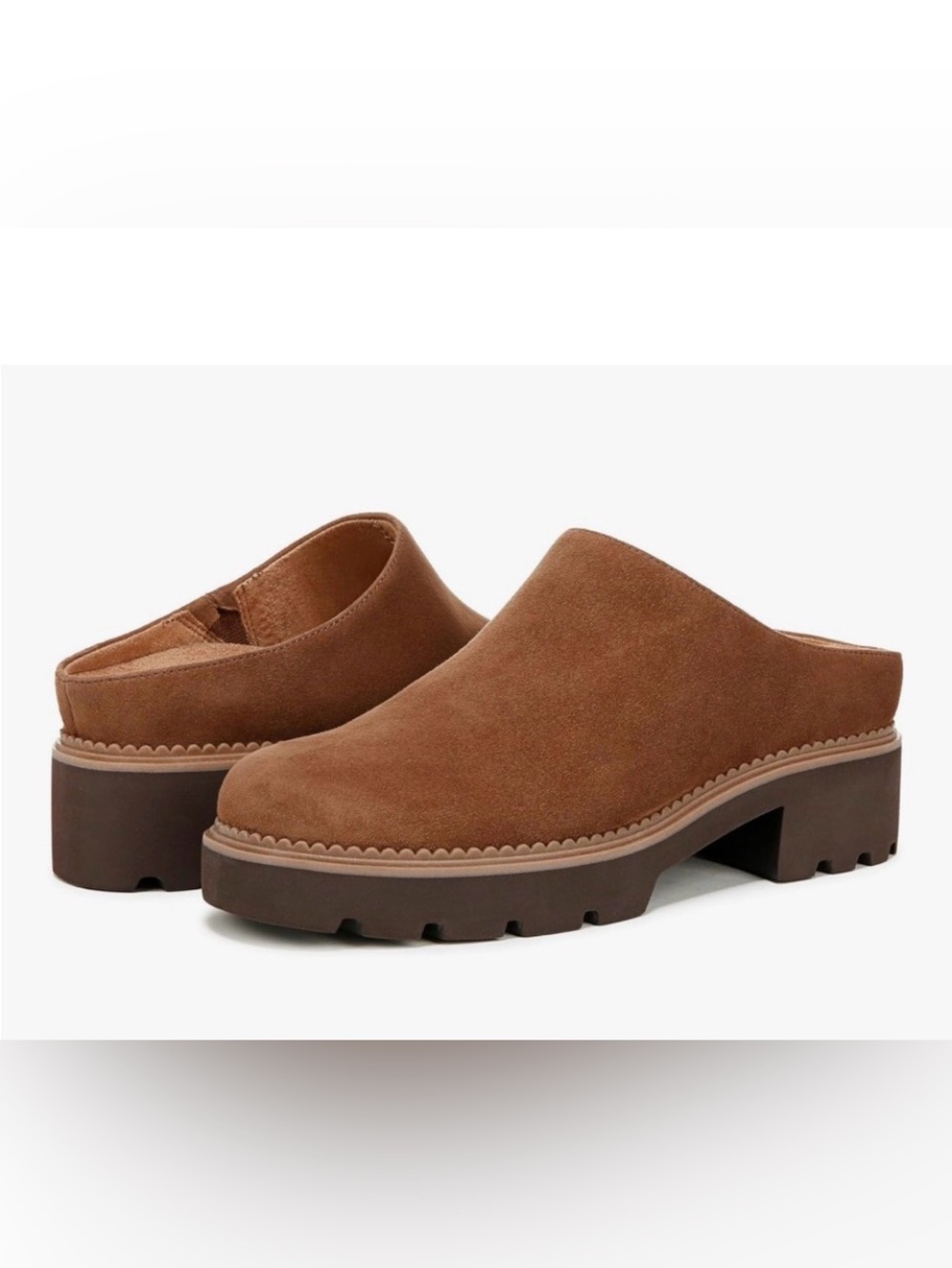 Vionic FAIRFAX Brown Suede Clogs Mules LUG Soles SZ 9.5 / 40 LIKE-NEW $145